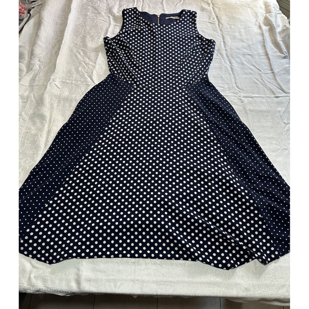 Danny & Nicole Black White Polka Dot Sleeveless A-Line Dress Size 12
